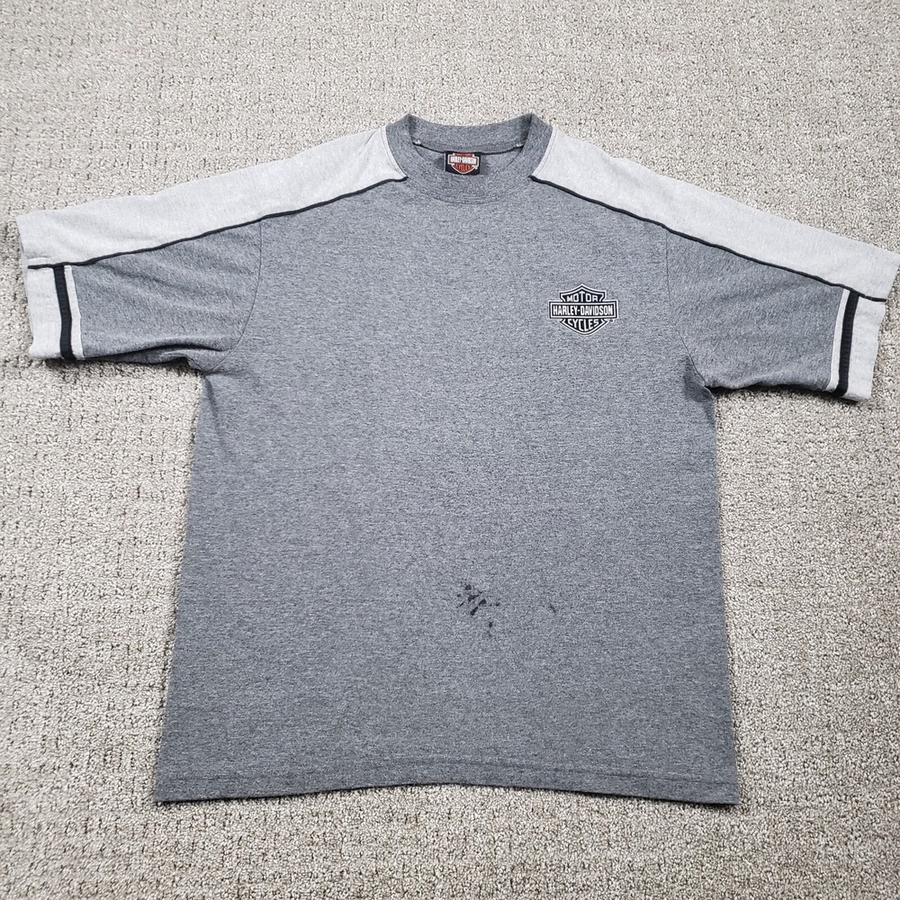 Harley Davidson T-Shirt Mens L Gray Mike's Famous Raglan Biker Vintage 90s USA